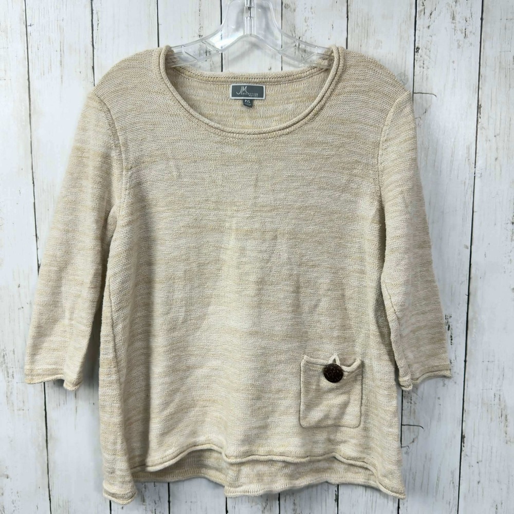 JM Collection Women's Beige 3/4 Sleeve Pocket Knit Sweater Size‎ Petite L